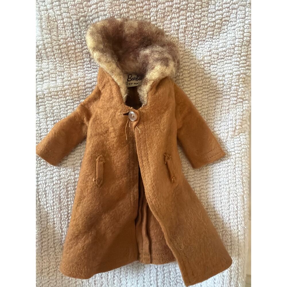 Vintage Barbie #819 It's Cold Outside Coat Brown Felt Fur Collar Mattel Japan